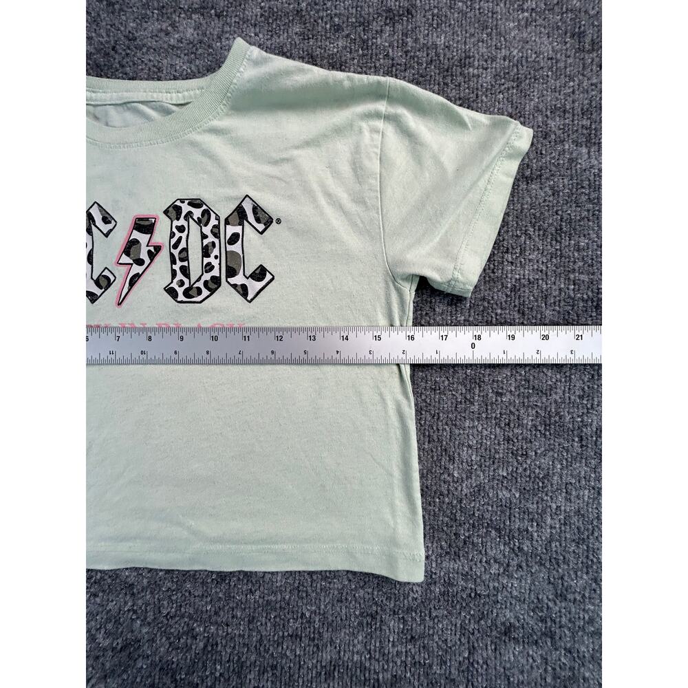 AC/DC Back In Black Girls Medium Graphic T Shirt Green Leopard Print Band Tee - Picture 5 of 8